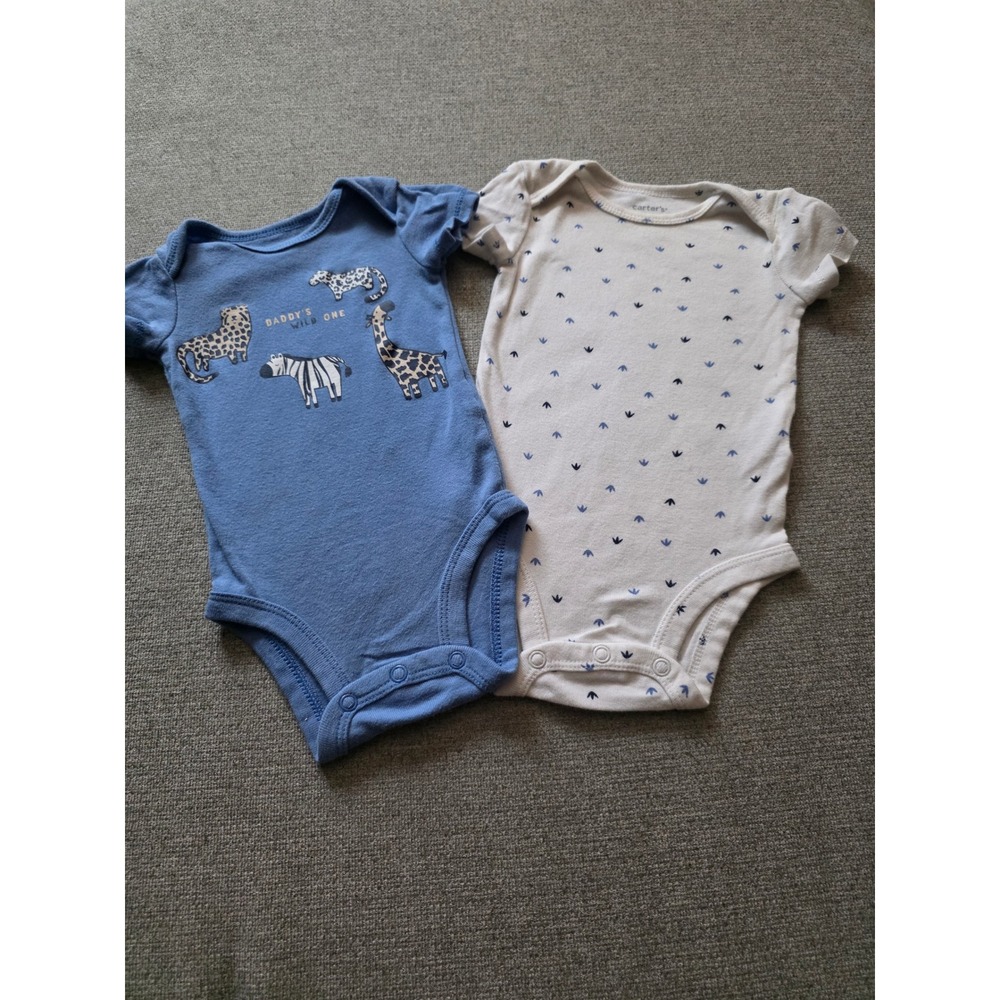 Carters Baby Boy Bodysuit Set 2 Pack Blue White Safari Animals 3 Months